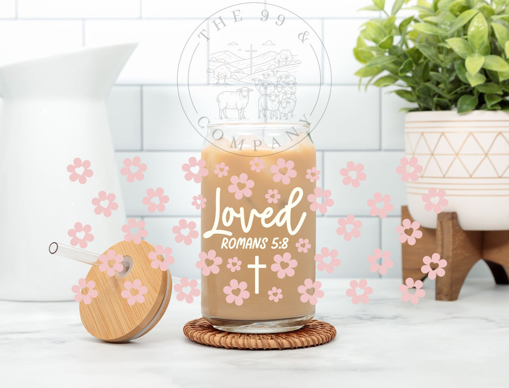 16 oz Libbey Glass Cup – Loved (Romans 5:8)