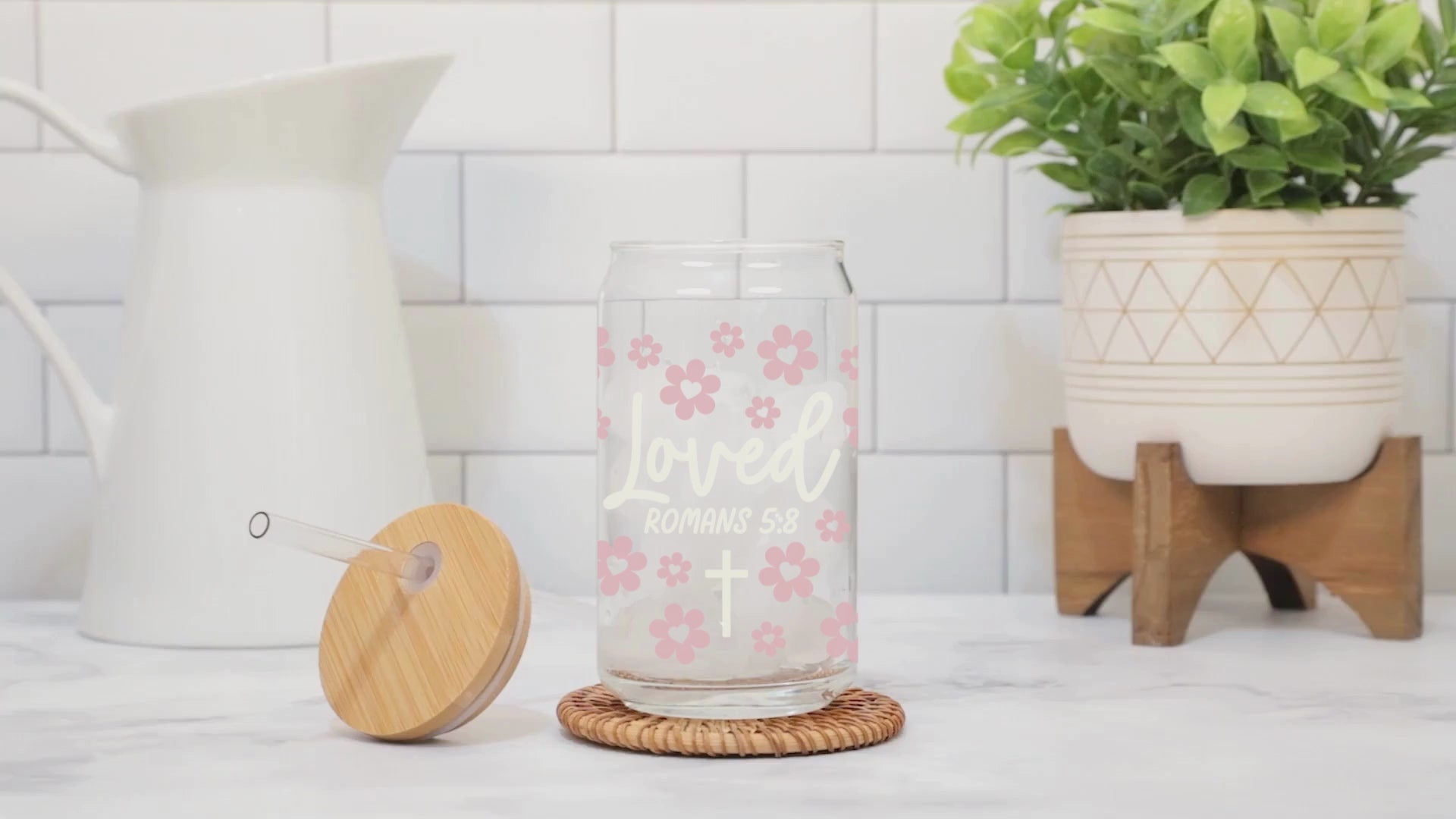 16 oz Libbey Glass Cup – Loved (Romans 5:8)